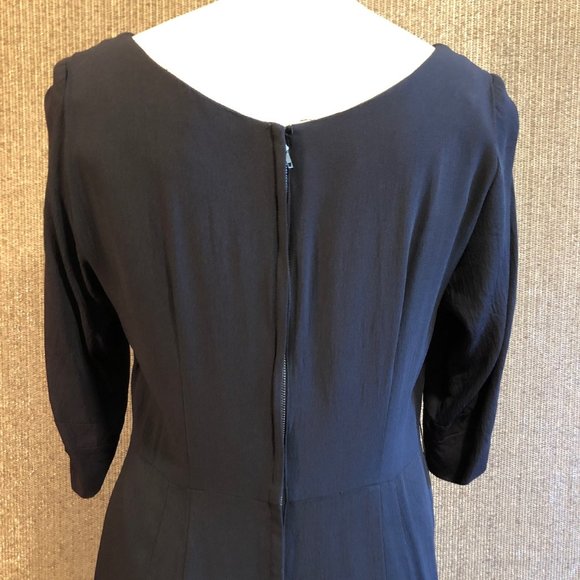 Antique Black Dress With Beaded Upper Bodice, Zippered Back and 3/4 Sleeves - Picture 9 of 16